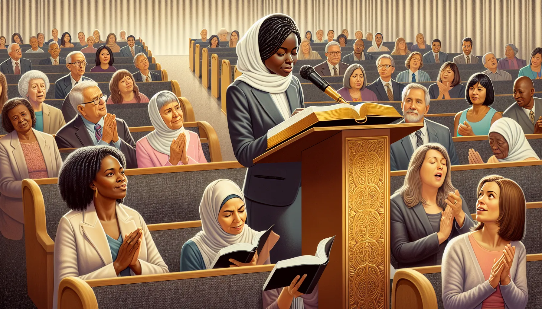 Imagen ilustrando la participación femenina en reuniones eclesiásticas.