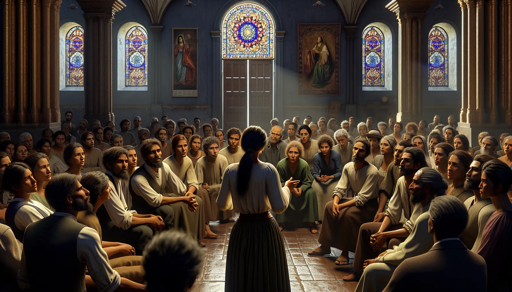 Imagen que representa la postura de la iglesia hacia la participación femenina en las reuniones.