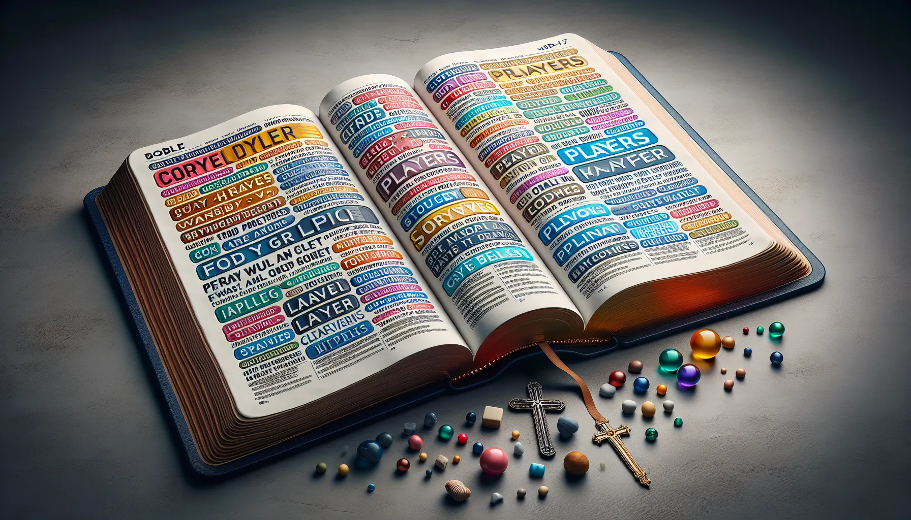 Imagen mostrando una Biblia abierta con diferentes tipos de oraciones resaltadas, ilustrando la diversidad de oraciones en la Biblia.