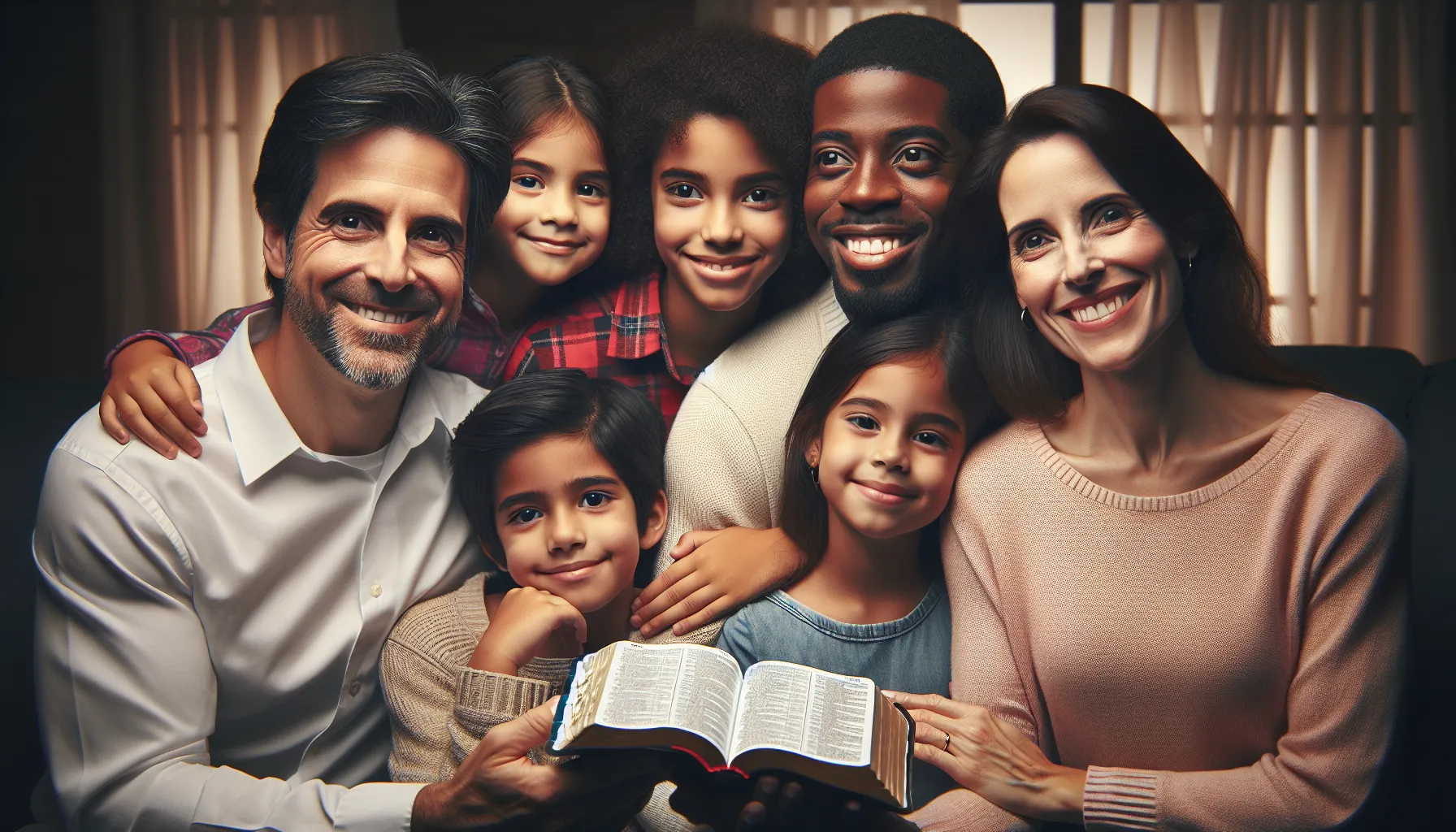 Imagen de una familia cristiana reunida y sonriente