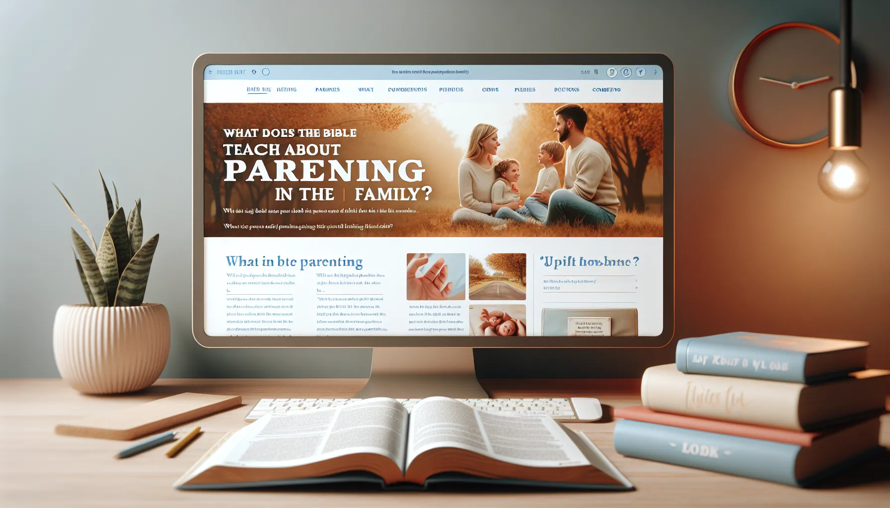 Una imagen representando un artículo web titulado 'Qué enseña la Biblia sobre la crianza y la fe en la familia'.