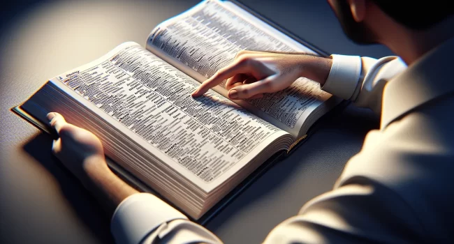 Imagen ilustrativa de una persona señalando un diccionario