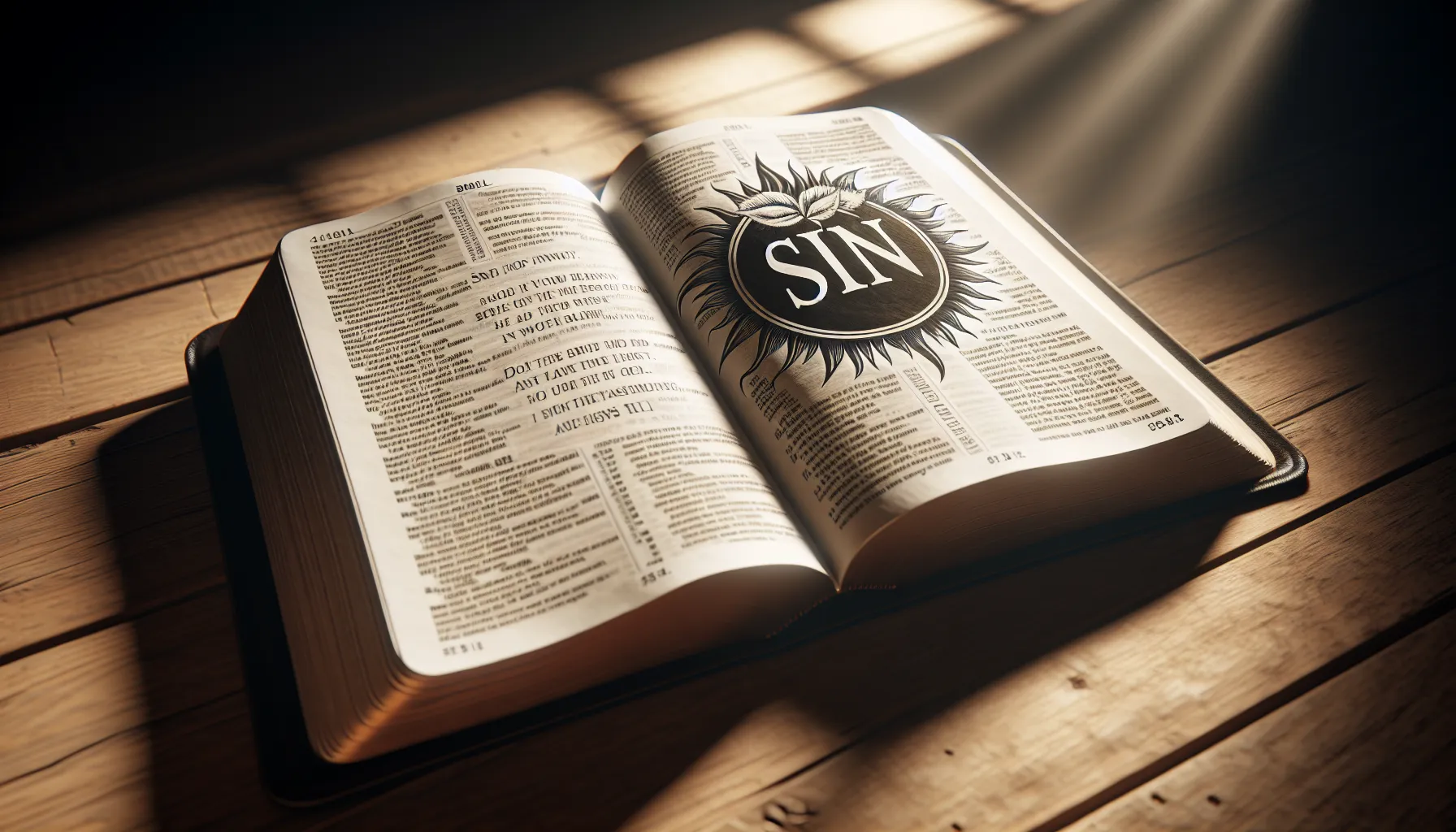 Imagen de una Biblia abierta con una página que representa la concepto de pecado