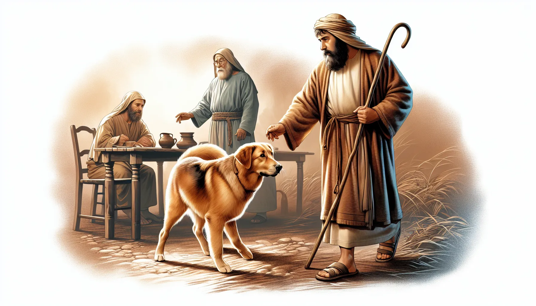Ilustración de un perro en un contexto bíblico