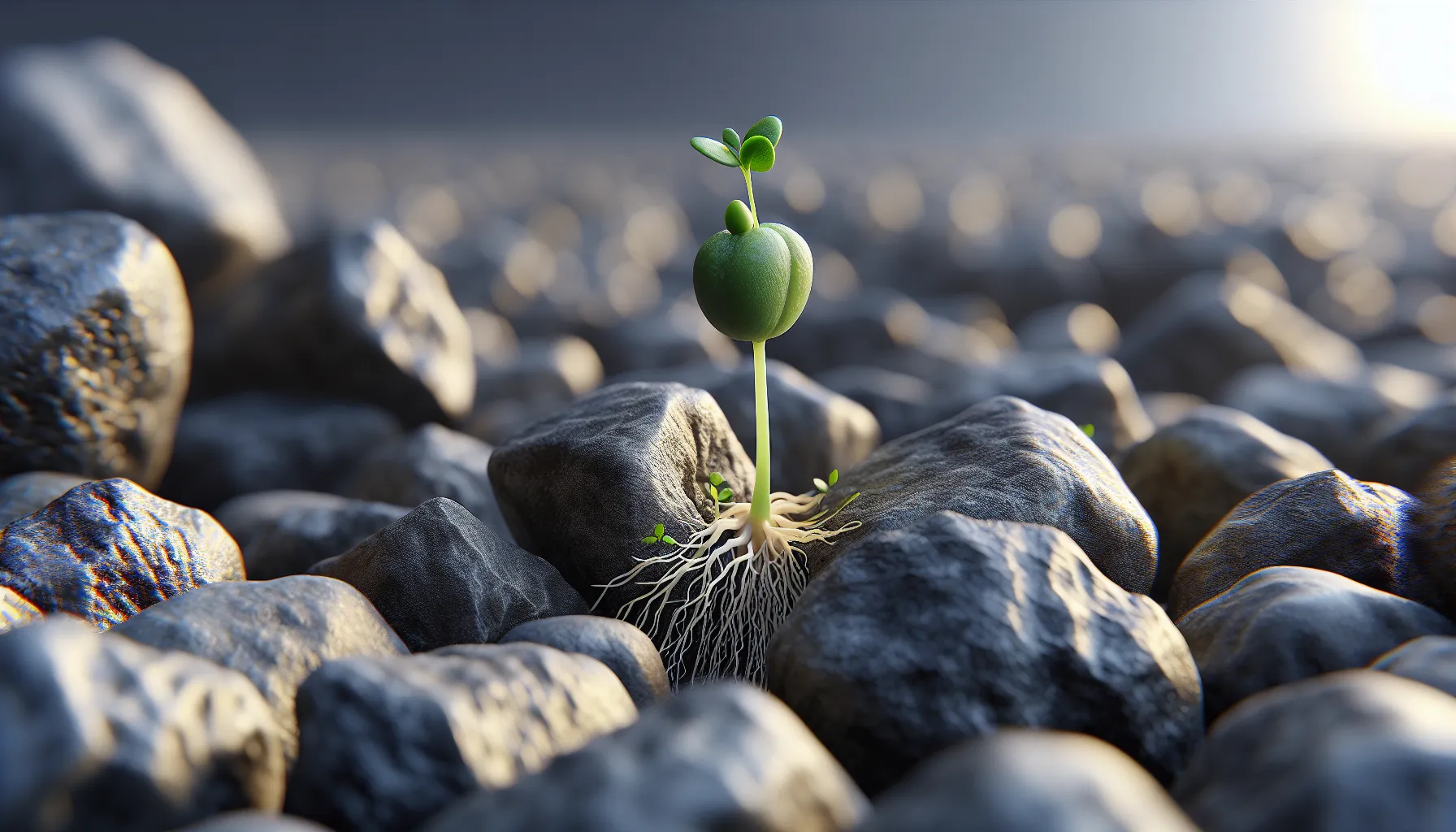 Una semilla de mostaza creciendo entre las rocas, representando la perseverancia según la Biblia