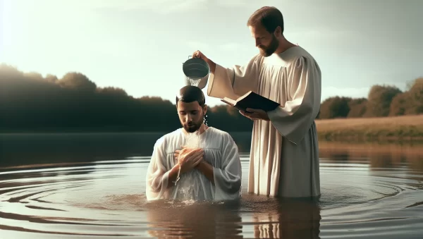 Imagen ilustrativa de una persona siendo bautizada en una ceremonia religiosa