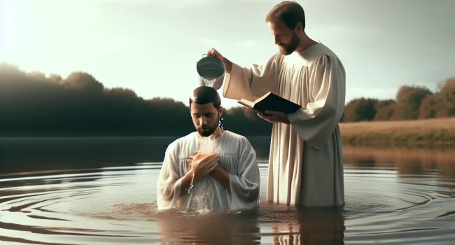 Imagen ilustrativa de una persona siendo bautizada en una ceremonia religiosa