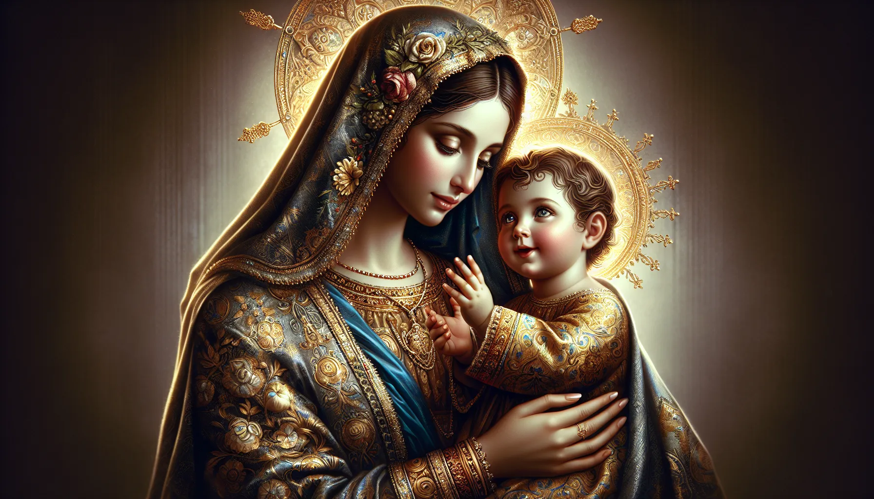 Imagen de la Virgen María sosteniendo al niño Jesús en sus brazos