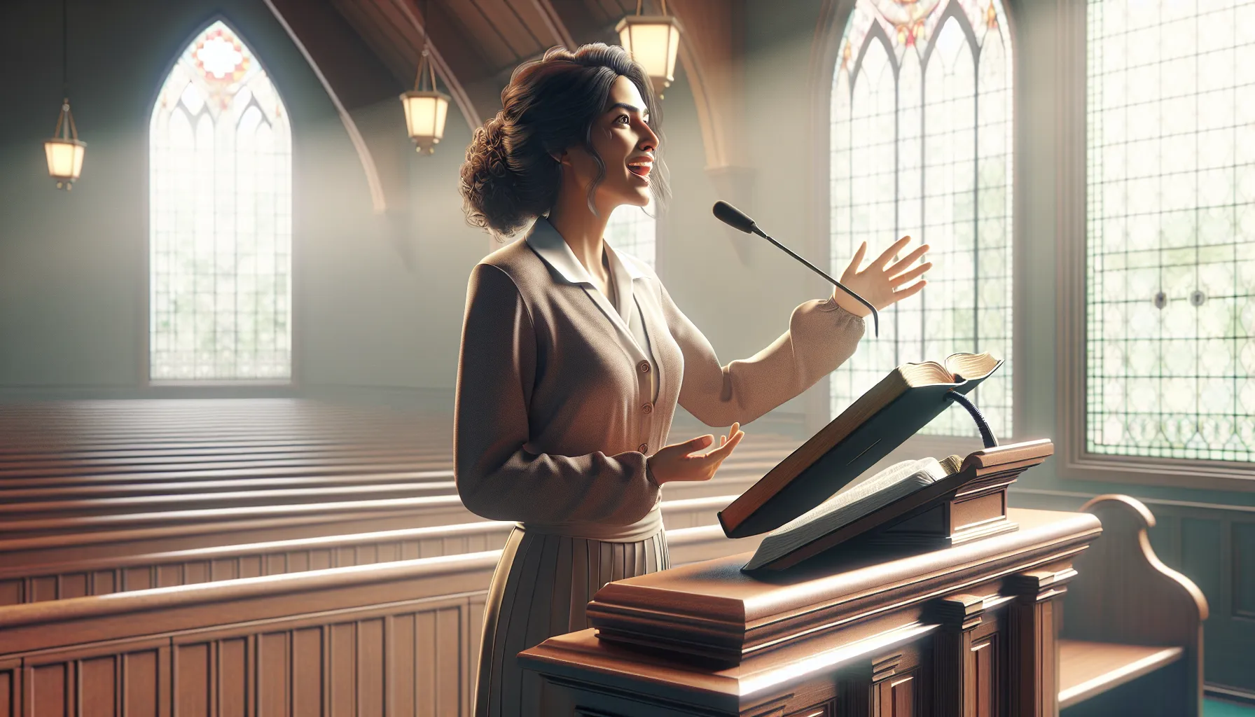 Imagen ilustrativa de un predicador exponiendo la Biblia en un púlpito durante un sermón.