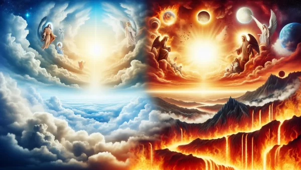 Imagen ilustrativa de la representación simbólica del cielo y el infierno en diferentes culturas