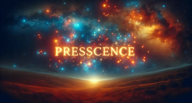 Imagen de una noche estrellada con la palabra 'presciencia' en letras brillantes y resaltadas en el centro