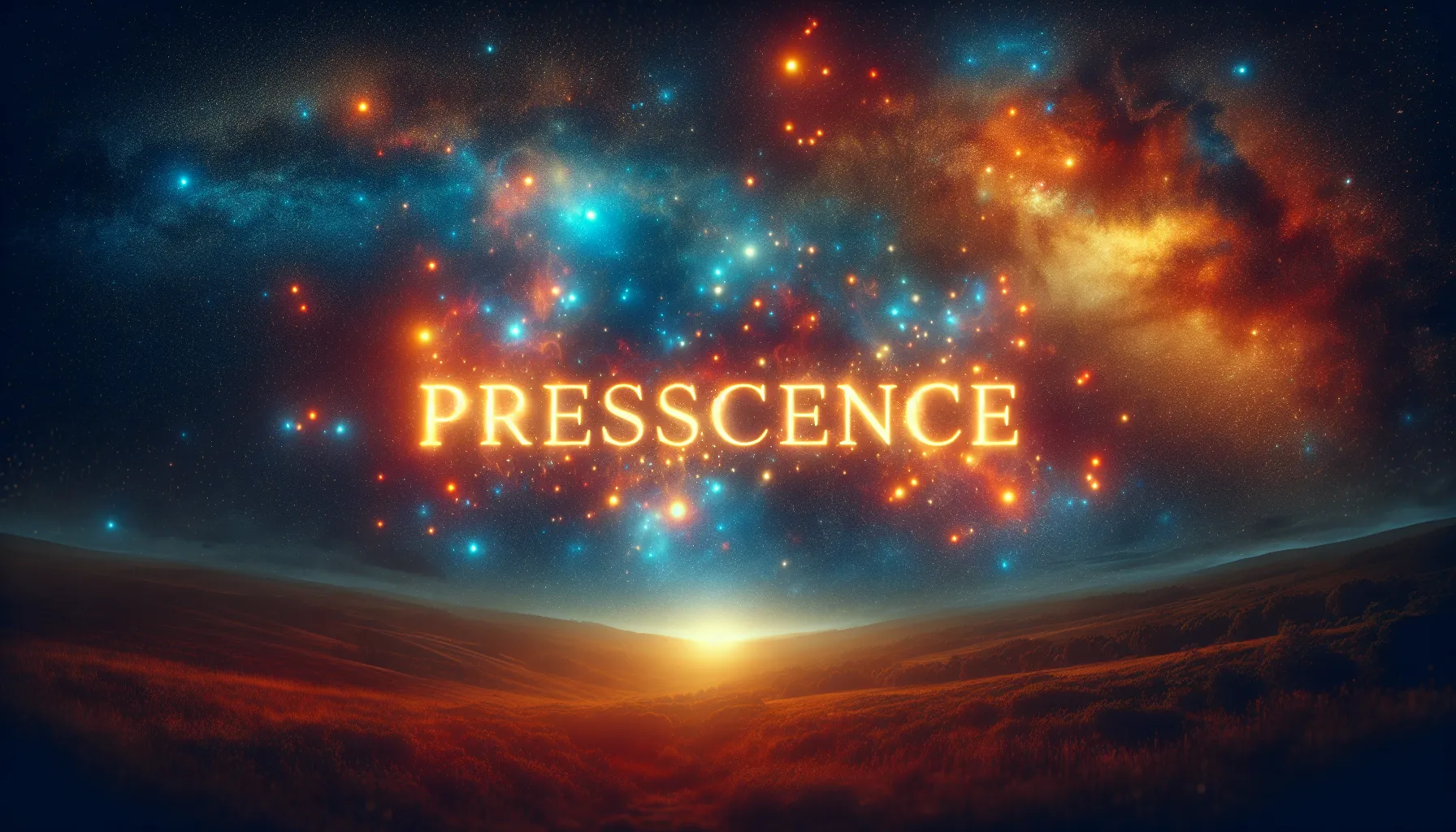 Imagen de una noche estrellada con la palabra 'presciencia' en letras brillantes y resaltadas en el centro