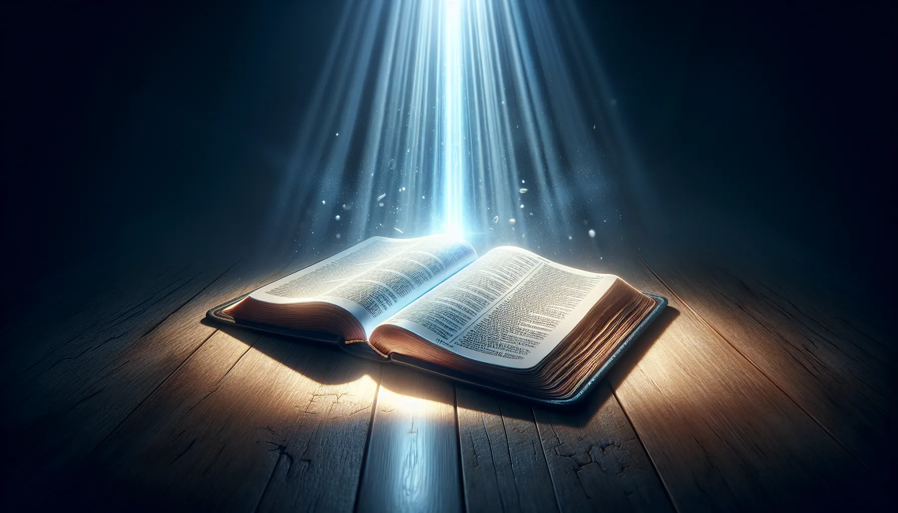 Imagen de una Biblia abierta con una luz brillante sobre el texto