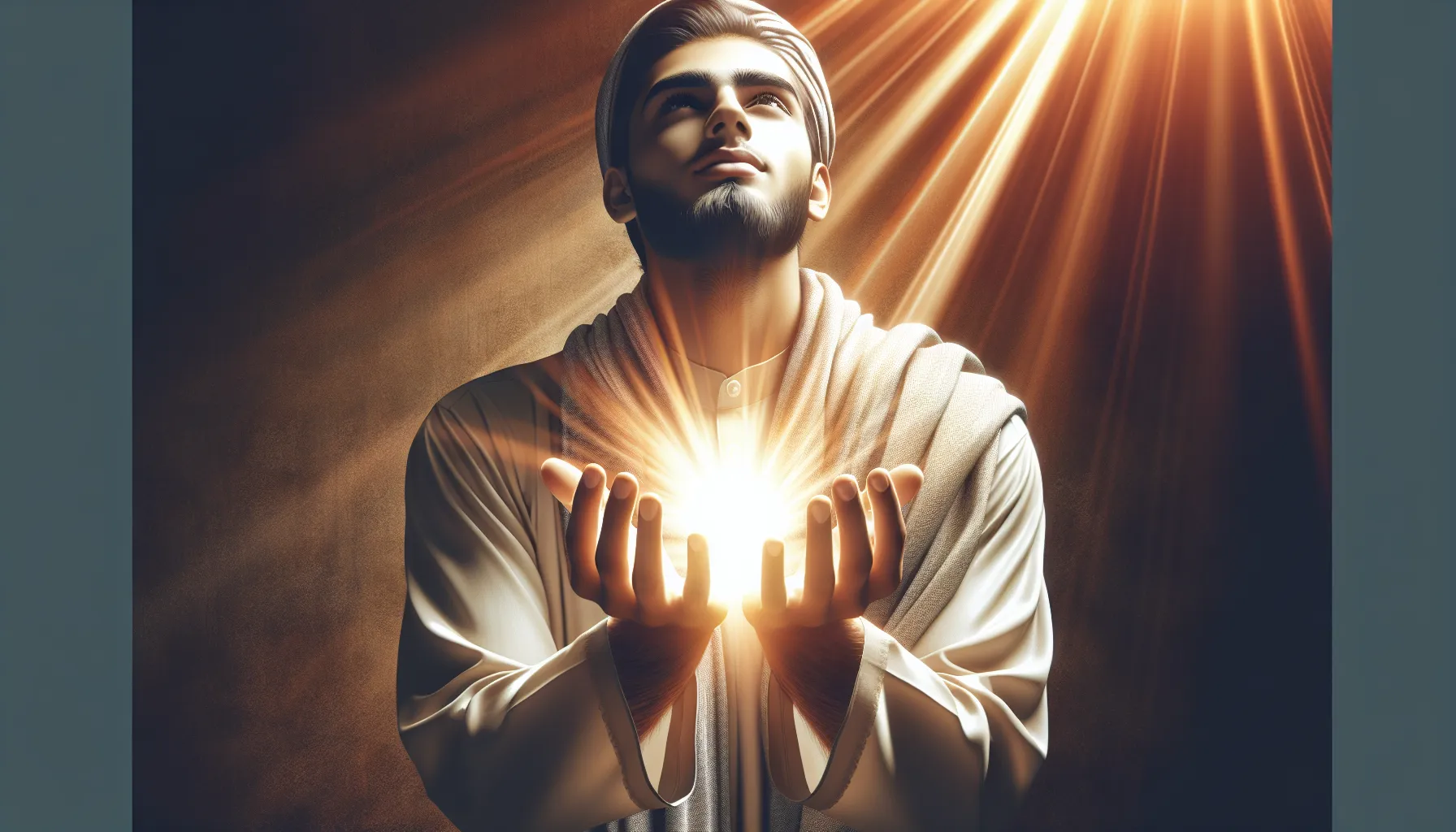 Imagen de una persona con los brazos abiertos recibiendo una luz brillante y cálida, simbolizando la protección divina en la vida cotidiana.