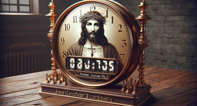 Imagen de un reloj antiguo marcando el día de la crucifixión de Jesús según la Biblia.