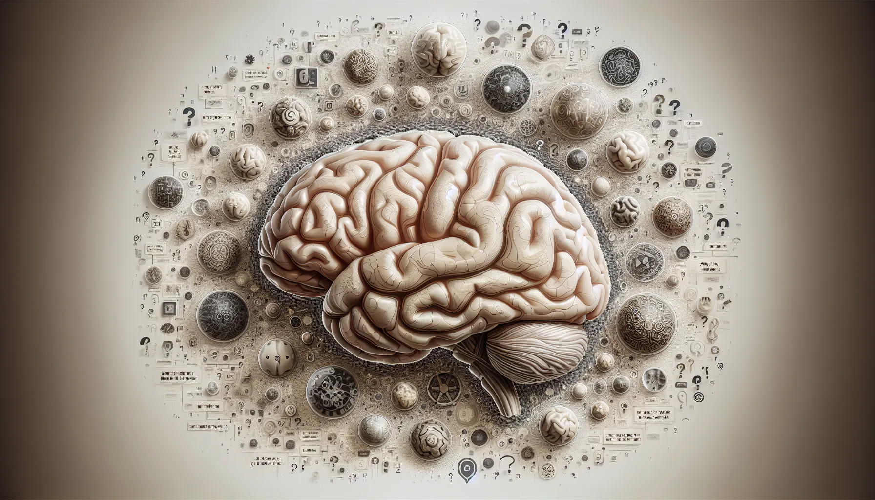 Una posible descripción alternativa para la imagen de tu artículo web sobre Cómo se define la naturaleza humana podría ser: Ilustración de un cerebro humano rodeado de diversas preguntas filosóficas y conceptos abstractos
