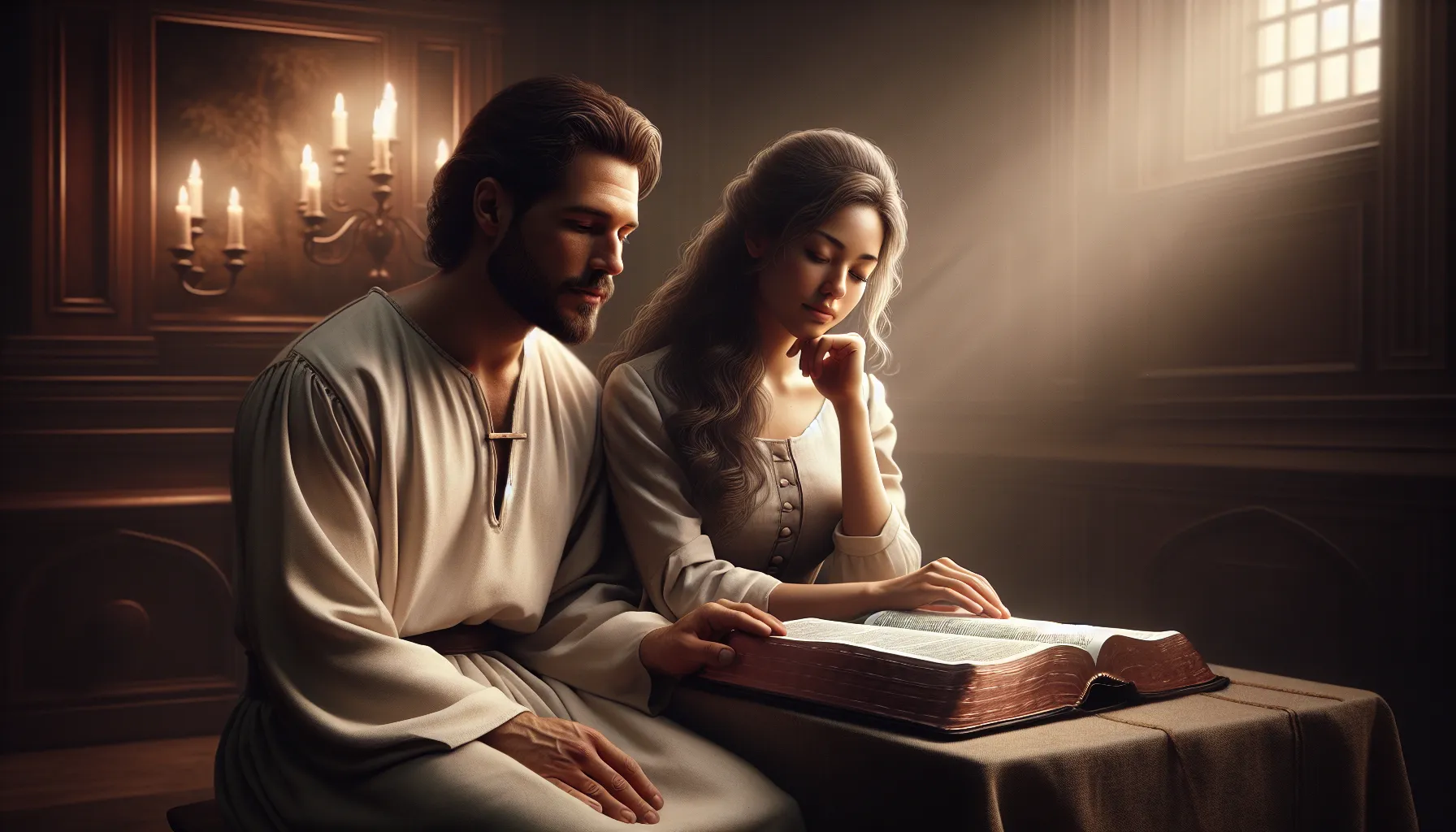 “Imagen de un hombre leyendo la Biblia con su esposa