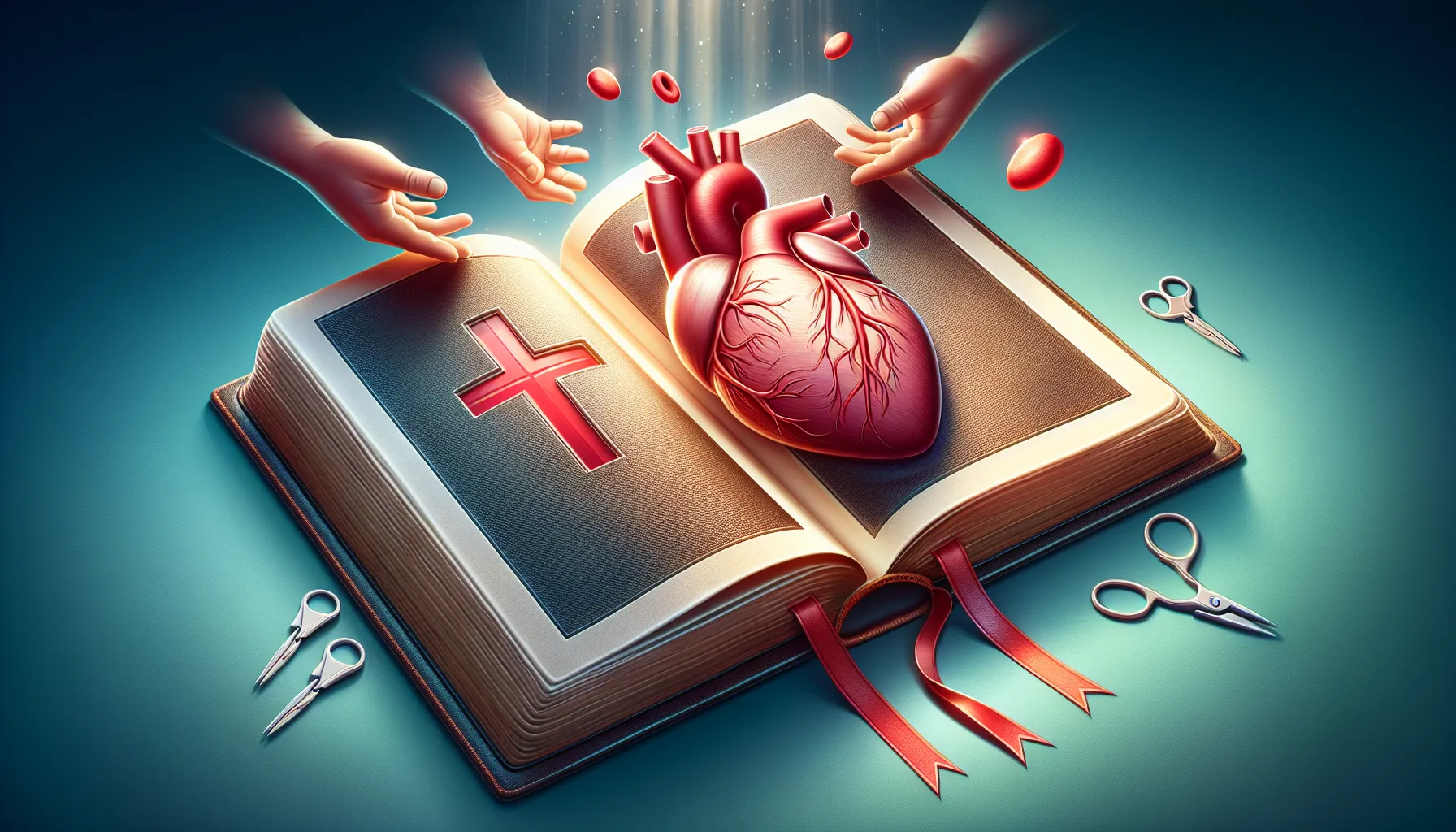 Imagen ilustrativa de la Biblia abierta con un corazón y un símbolo de donación de órganos