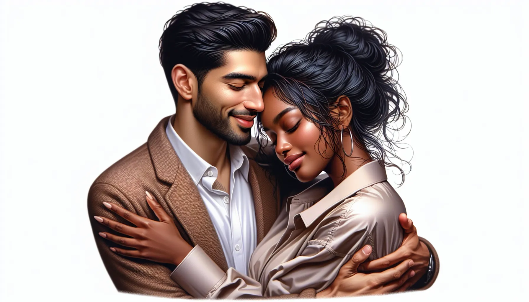 'Ilustración de una pareja casada abrazándose y sonriendo, simbolizando la intimidad y conexión emocional en el matrimonio según la Biblia.'