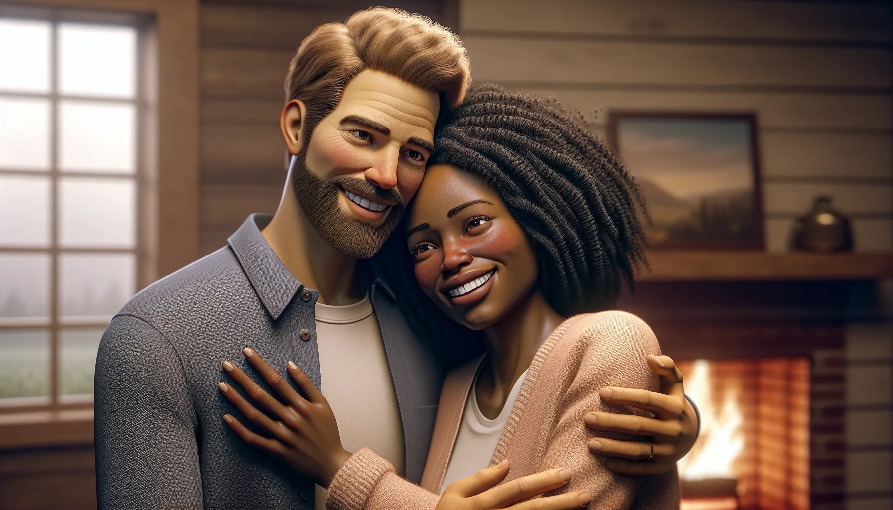 Imagen de una pareja casada abrazándose y sonriendo