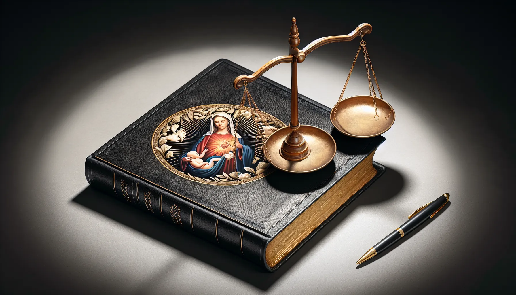 Imagen ilustrativa de un libro sagrado siendo consultado junto a una balanza