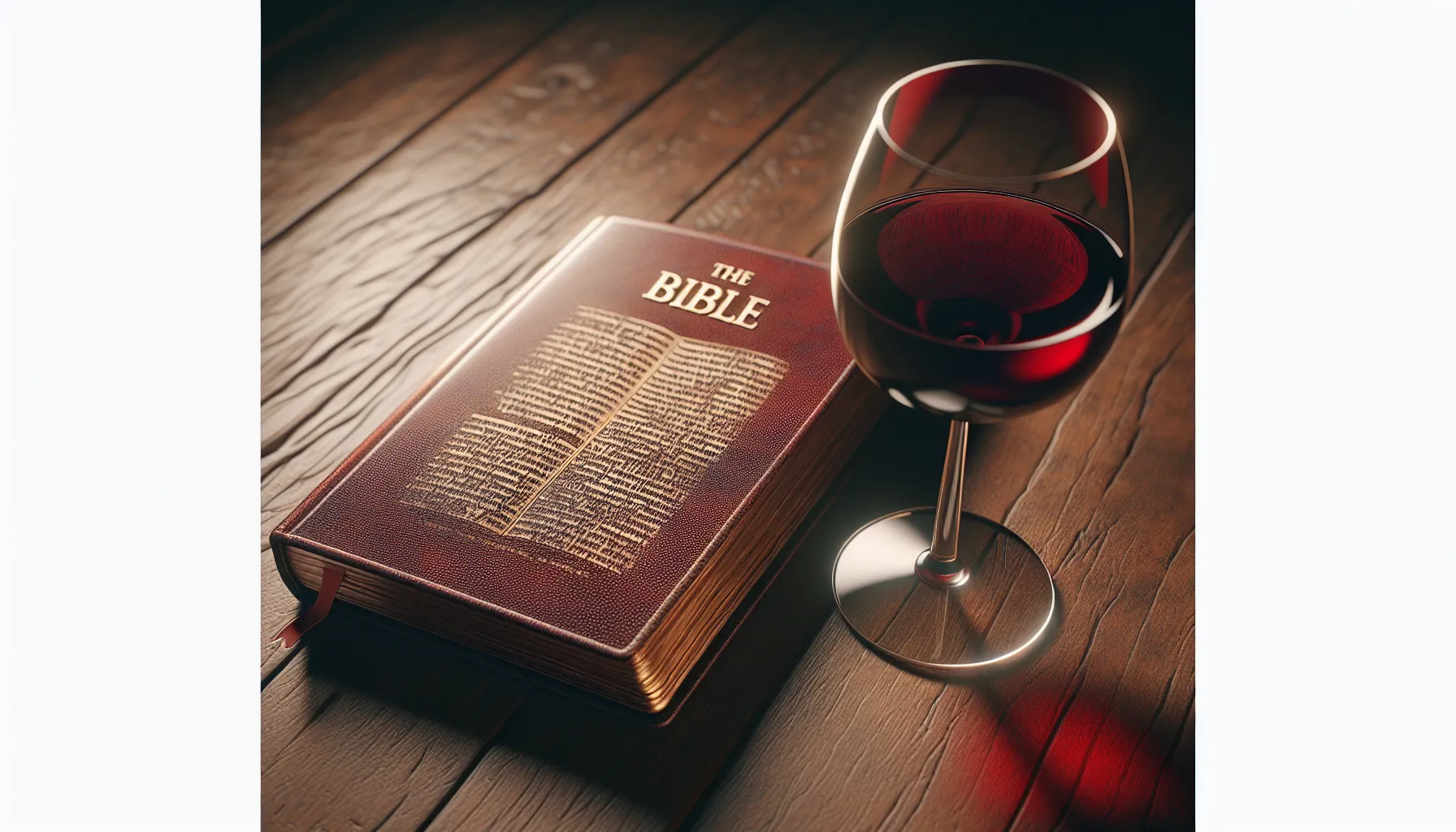 Un vaso de vino tinto en una mesa con una Biblia abierta