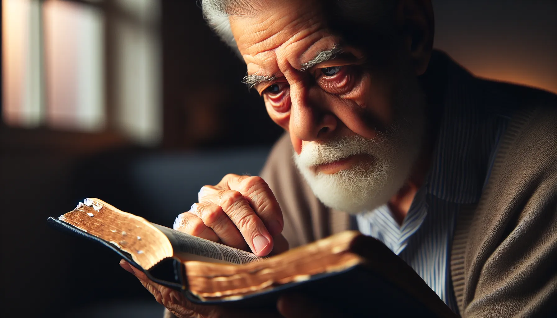 Una persona de edad avanzada leyendo una Biblia, ilustrando el tema del envejecimiento según las enseñanzas bíblicas.