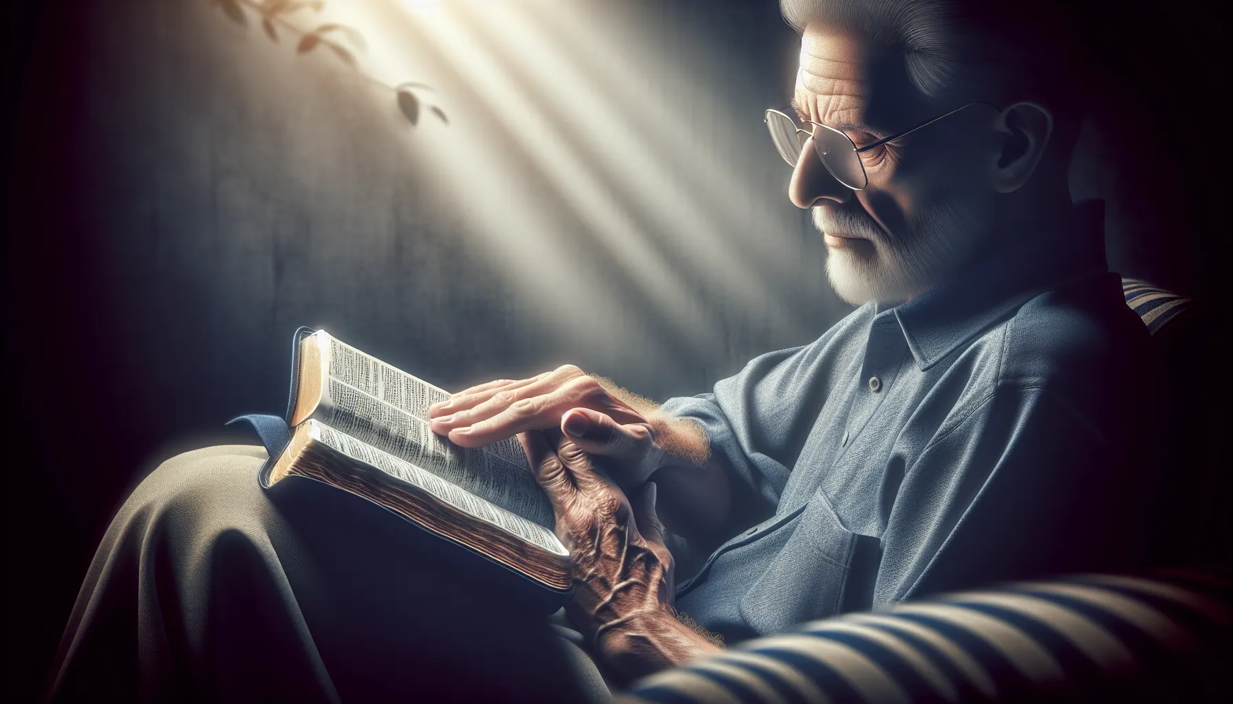 Imagen de una persona mayor leyendo la Biblia, simbolizando sabiduría y reflexión en el proceso de envejecer