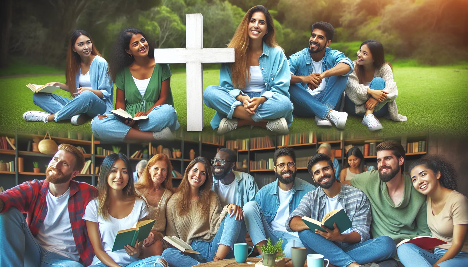 Imagen de un grupo de cristianos disfrutando de unas vacaciones juntos, descansando y renovándose.