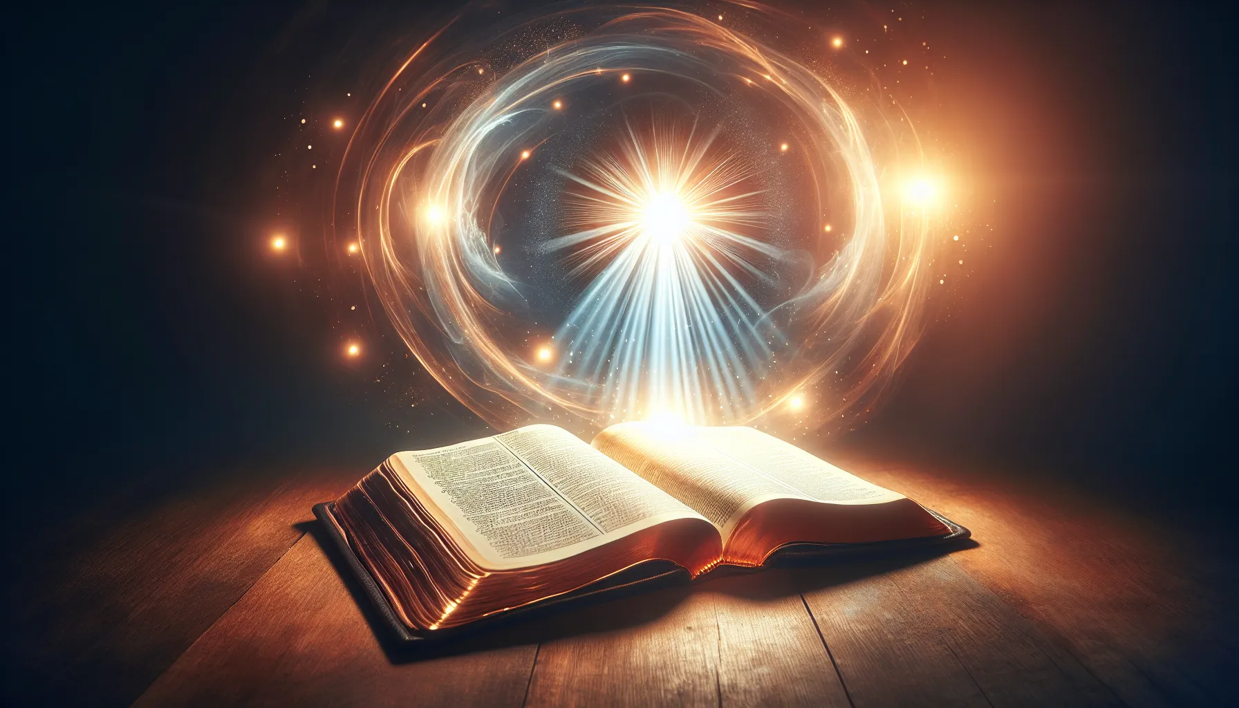 Imagen de fondo con una Biblia abierta y una luz divina brillante que ilumina las páginas