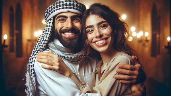 Imagen de una pareja abrazada y sonriente