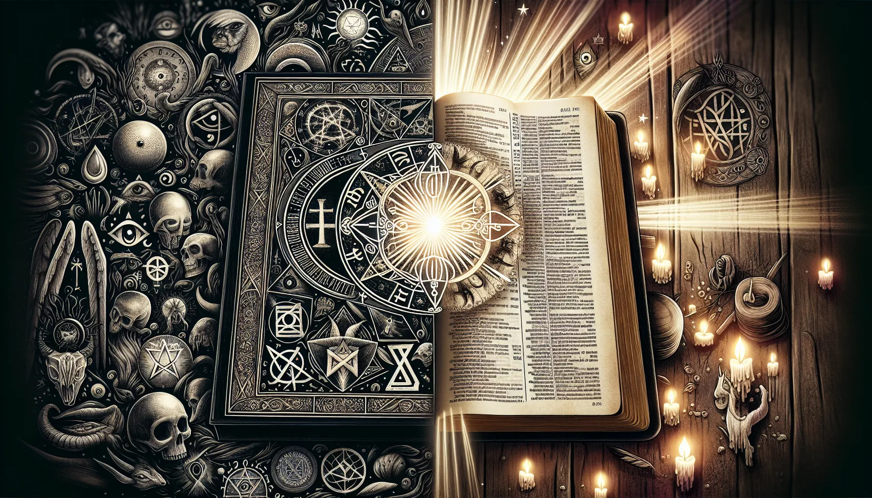 Una ilustración que representa el ocultismo rodeado de símbolos místicos