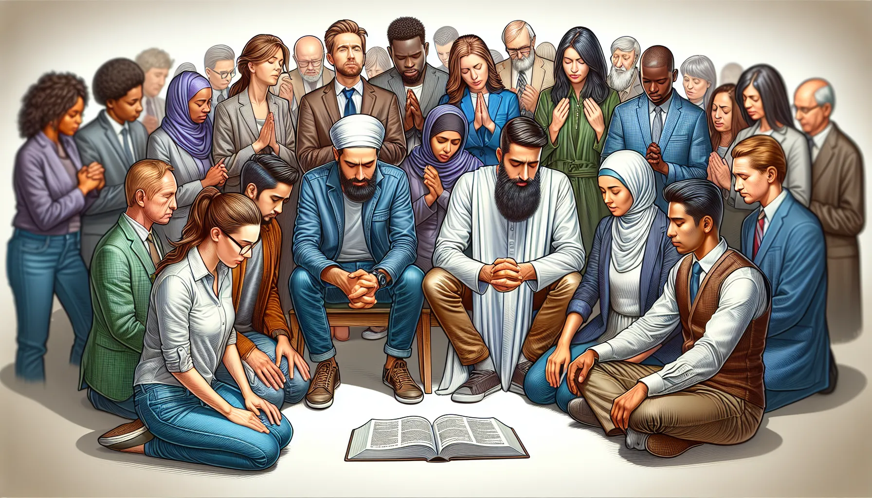 Imagen de un grupo de personas protestantes reunidas en oración y discusión