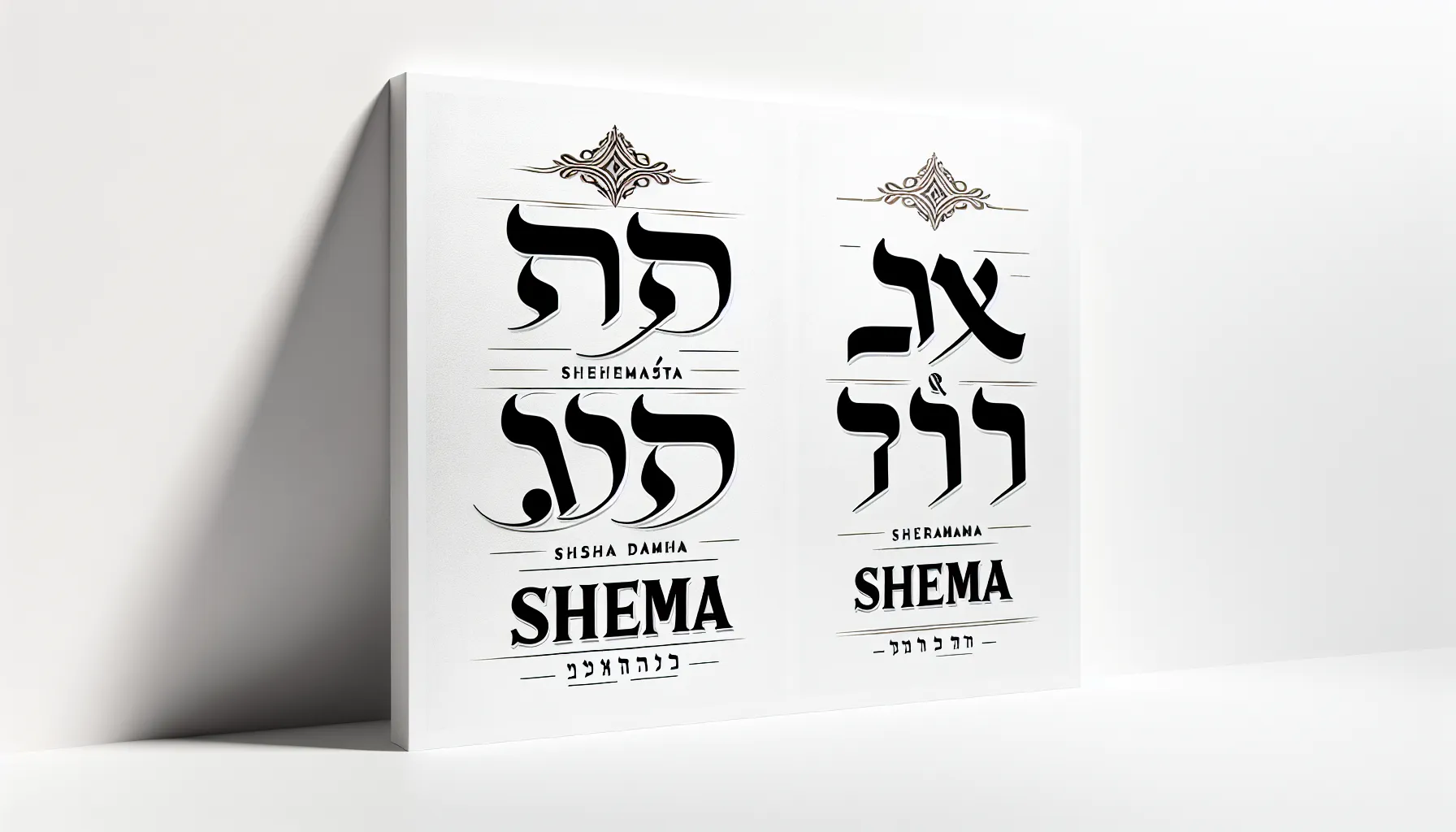 Imagen de la palabra Shema en hebreo y español sobre fondo blanco'.