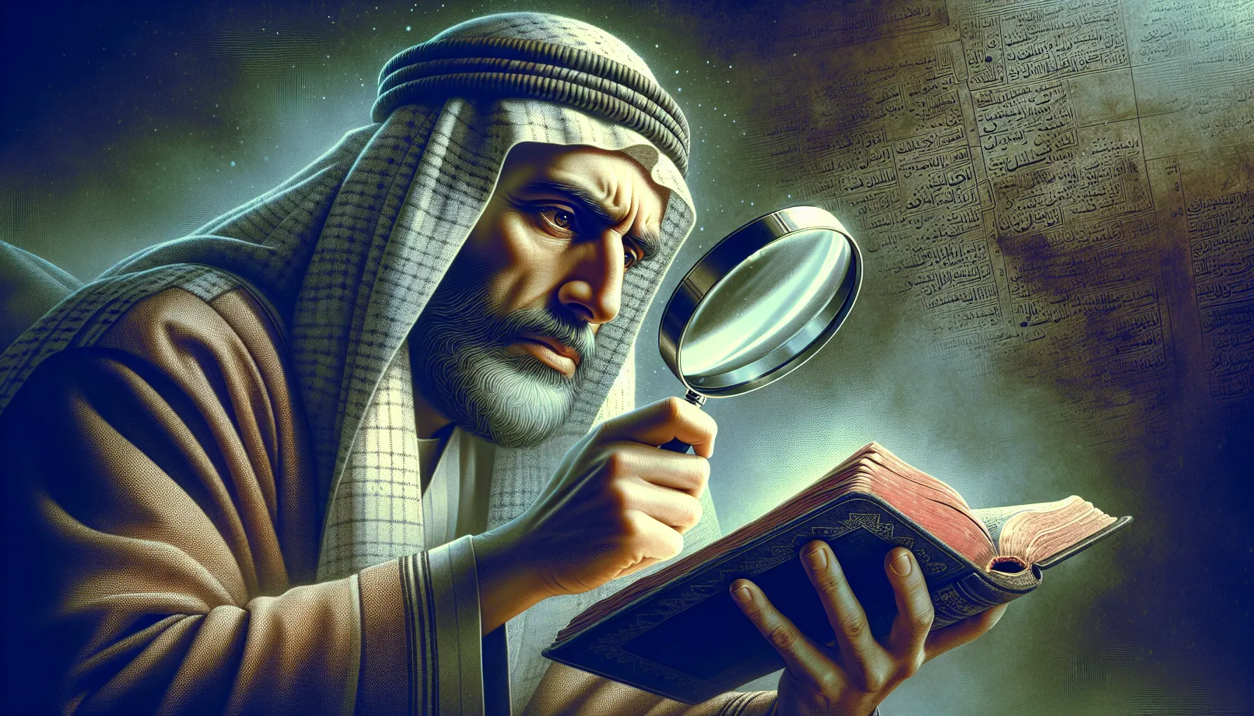 'Ilustración de una persona leyendo la Biblia con una lupa, simbolizando la búsqueda de pistas sobre la apostasía'.