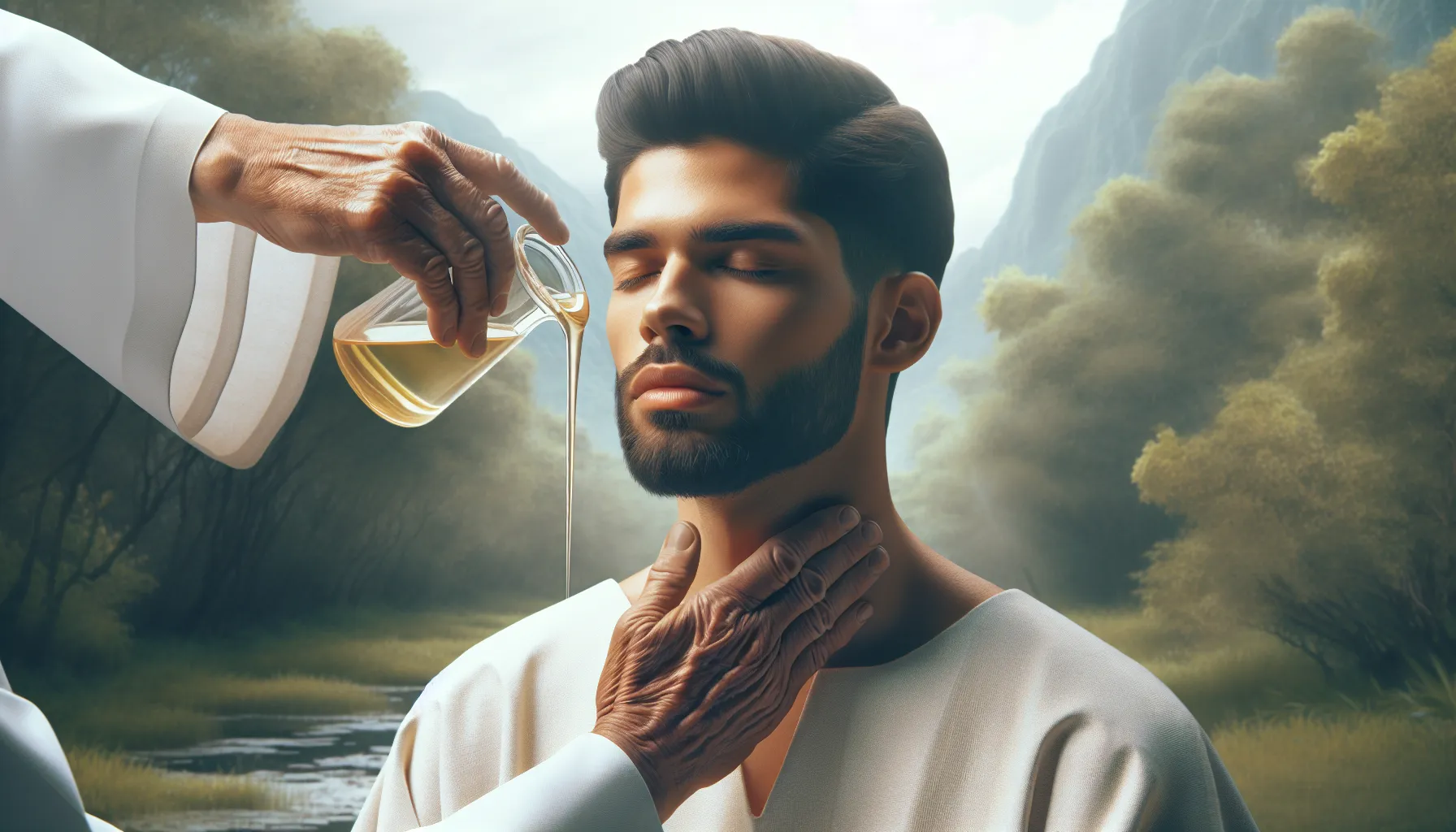 Imagen de una persona ungida con aceite, simbolizando la unción en la tradición bíblica.