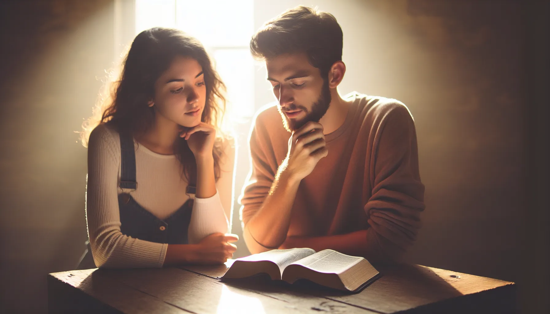 Imagen de una pareja joven reflexionando sobre las enseñanzas bíblicas acerca del sexo antes del matrimonio