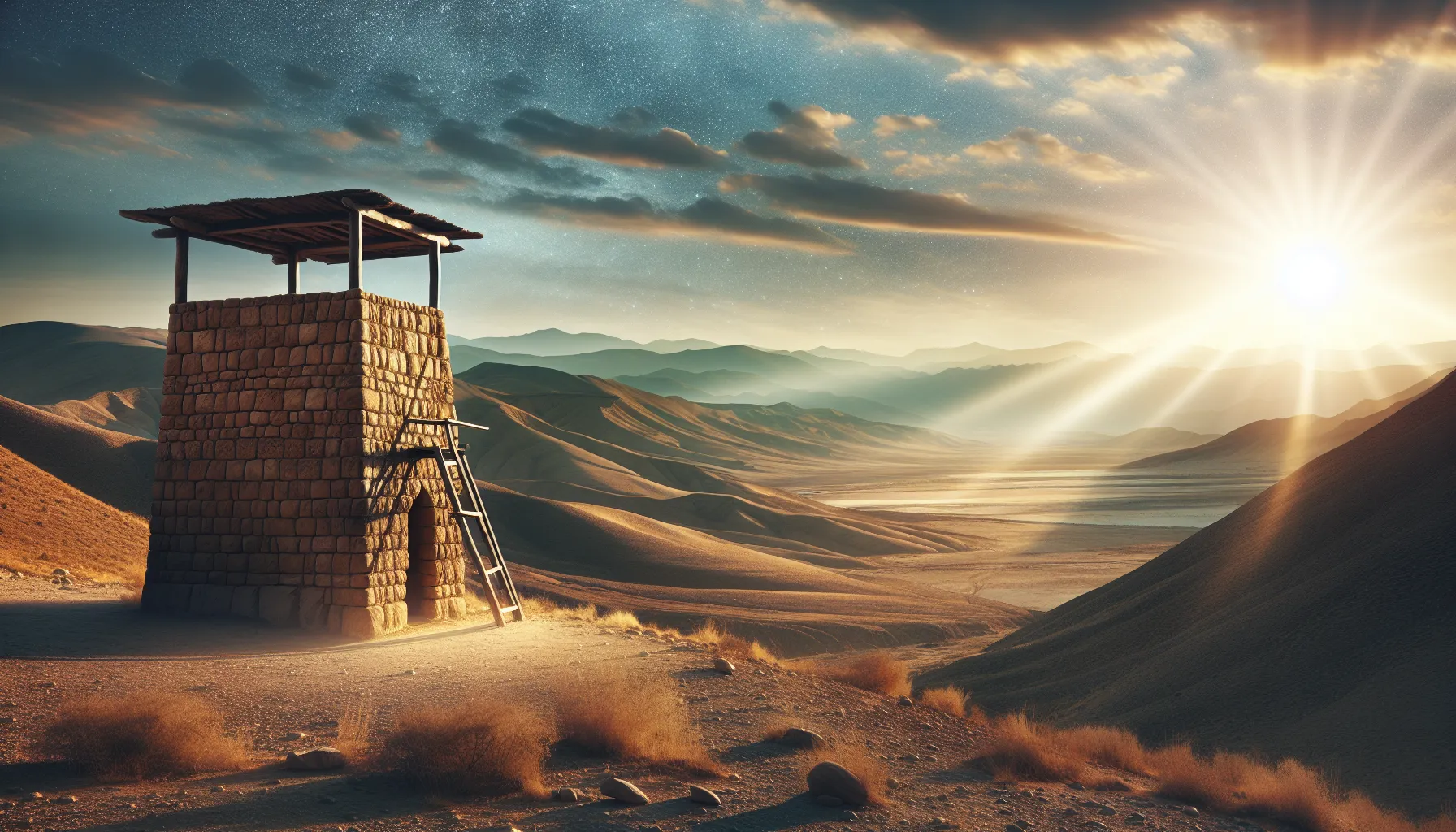 Imagen ilustrativa de una atalaya en un paisaje bíblico