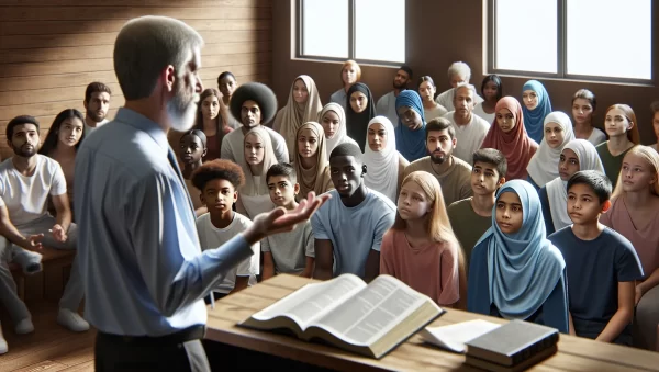 Maestro dando una lección a un grupo de estudiantes