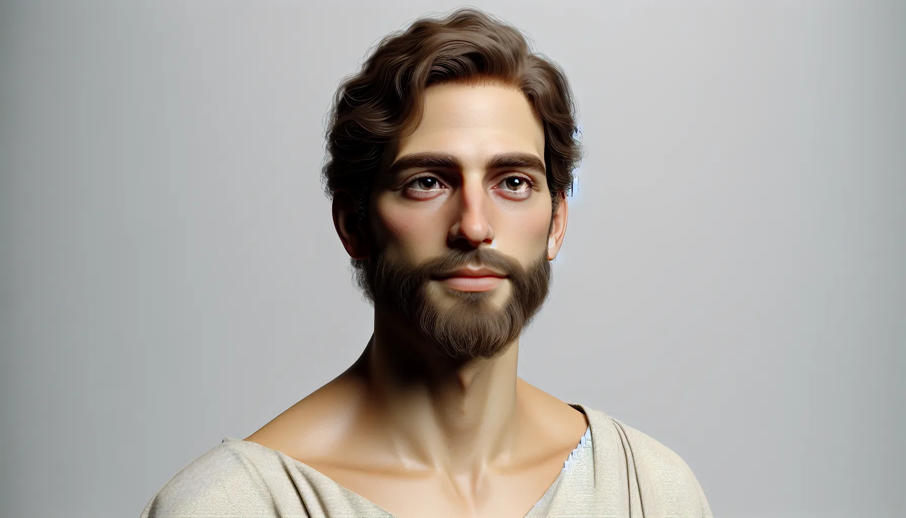 Imagen de un hombre de aspecto sereno y vestimenta simple, sugiriendo la representación de Adán según la Biblia.