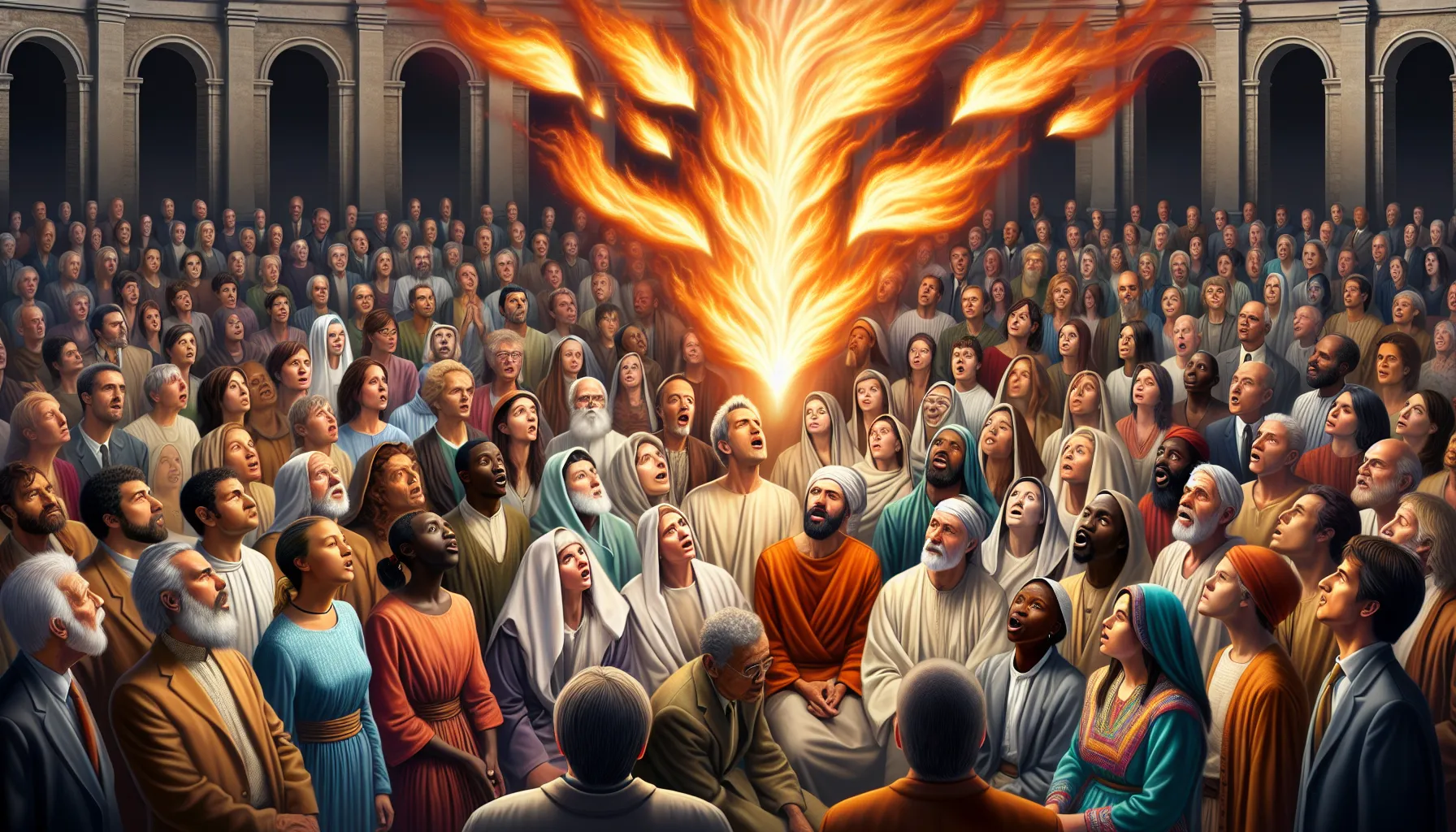 Dibujo ilustrativo representando el relato bíblico del Día de Pentecostés