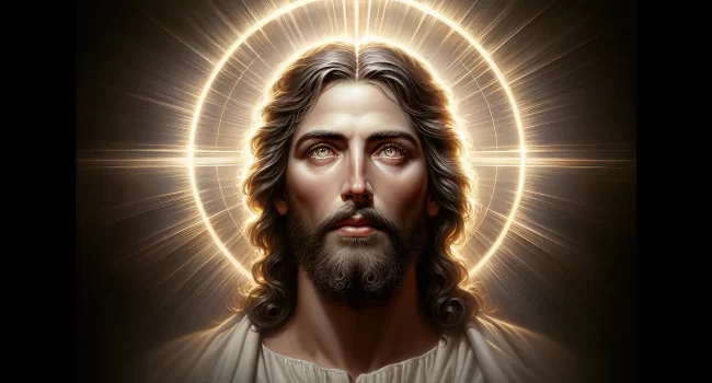 Imagen de un retrato de Jesús con un halo de luz