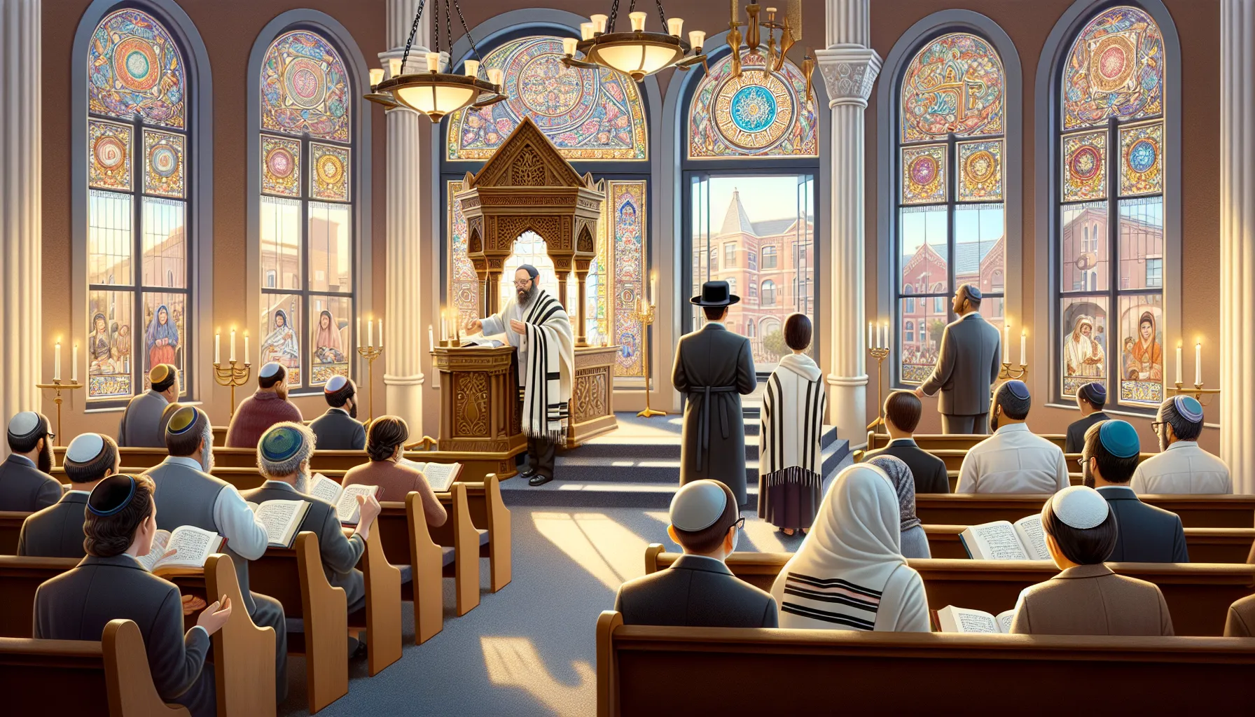 Imagen ilustrativa de una sinagoga durante un servicio religioso en la comunidad judía.