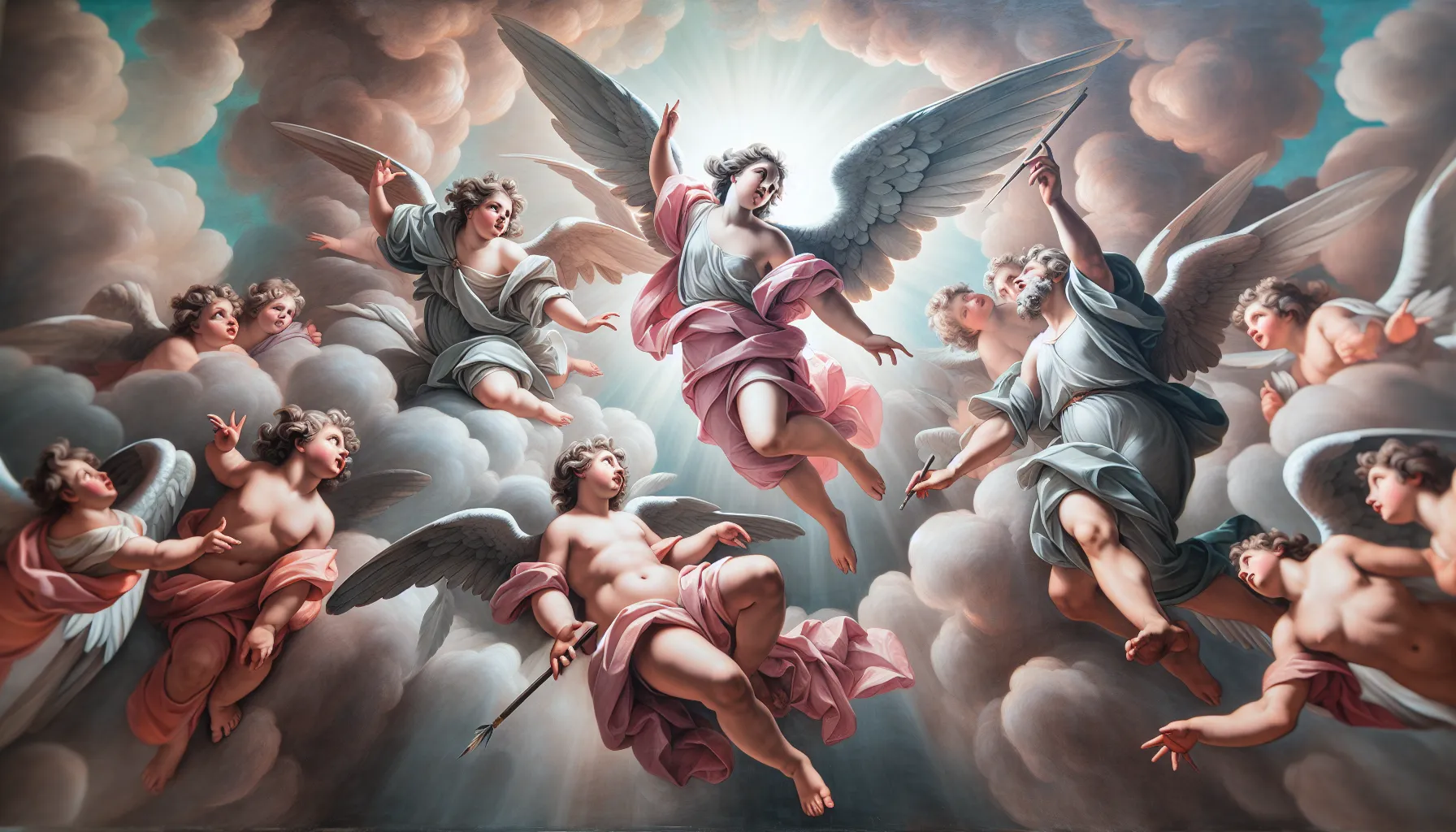 Representación de querubines alados, seres celestiales según la tradición bíblica.