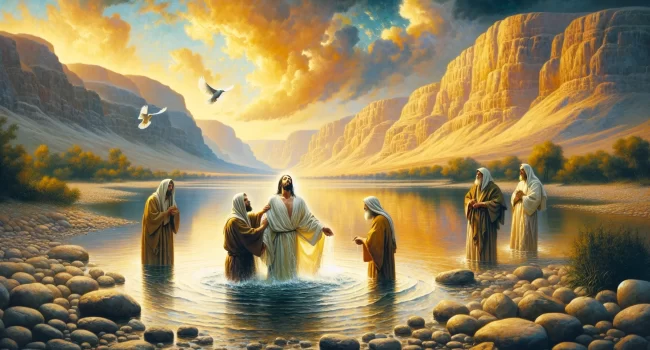 Imagen de la representación artística del bautismo de Jesús en el río Jordán