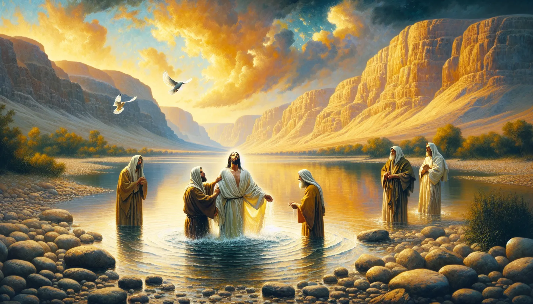 Imagen de la representación artística del bautismo de Jesús en el río Jordán