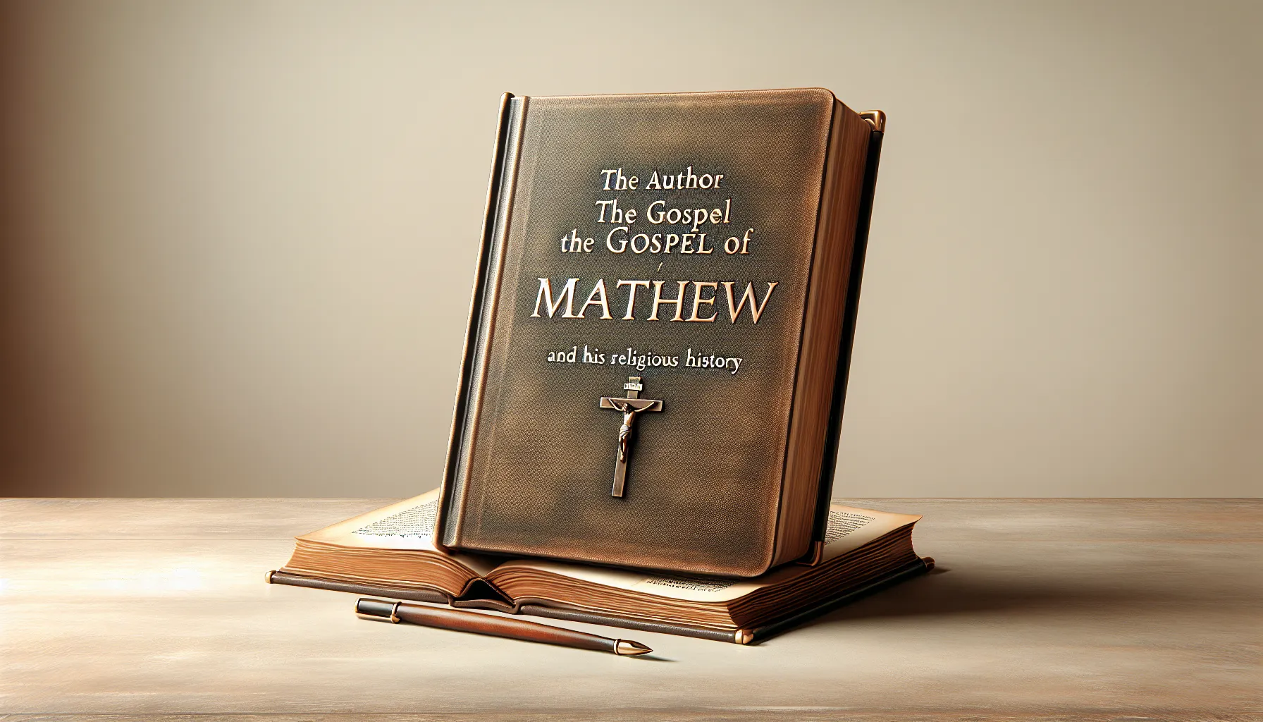 Imagen del Evangelio de Mateo con fondo neutro y título del artículo superpuesto: El autor del Evangelio de Mateo y su importancia en la historia de la religión.