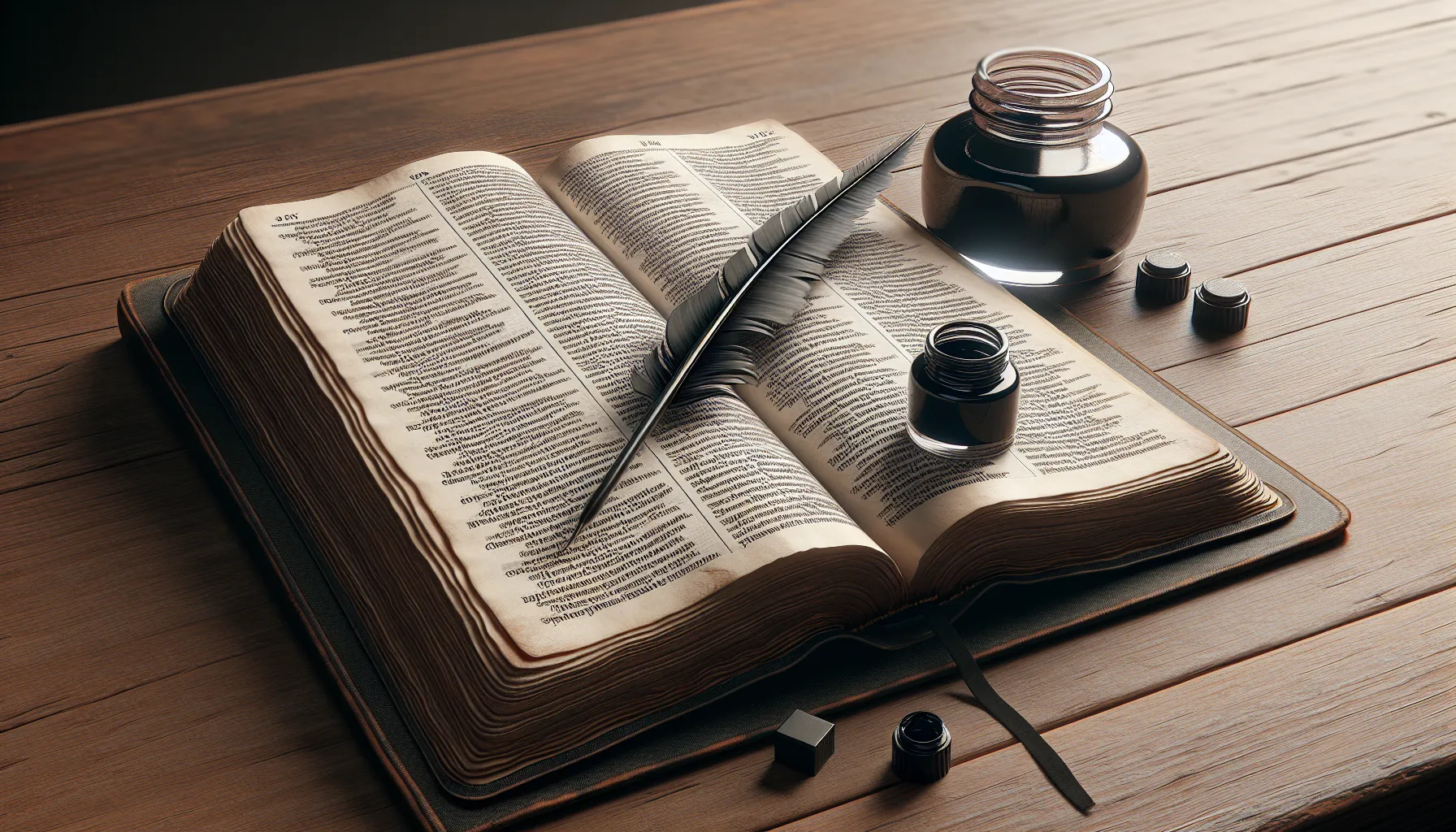 Imagen ilustrativa de una Biblia abierta con pluma y tintero al lado