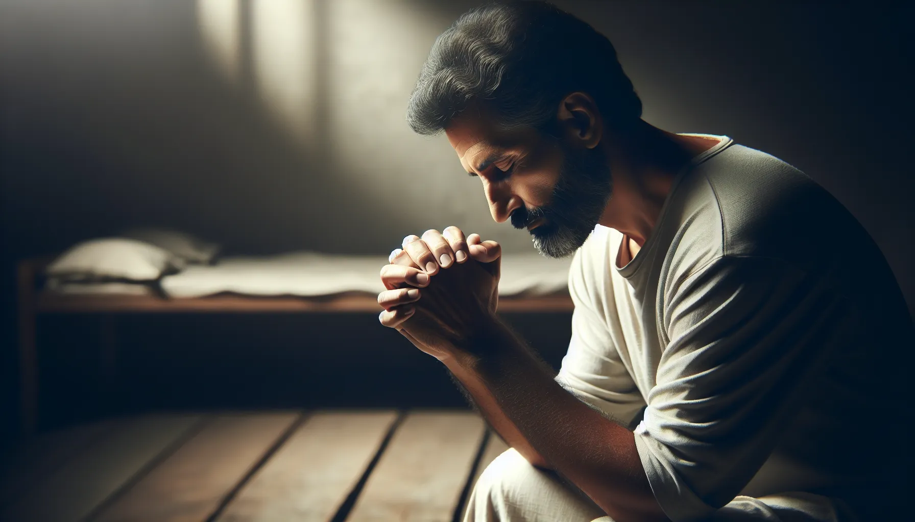 Imagen de un hombre de rodillas orando