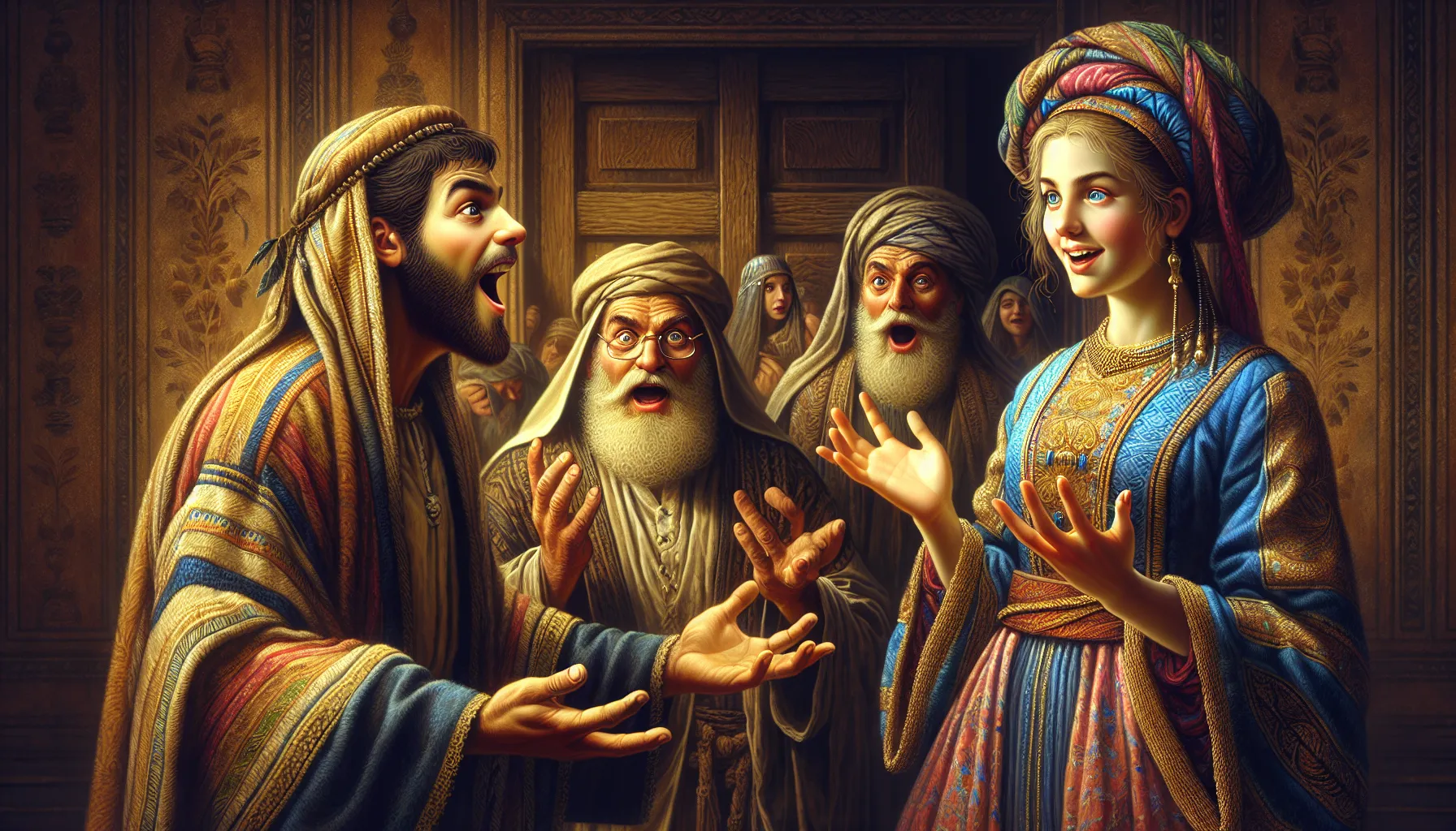 Representación artística de Jacob siendo engañado por Labán al casarse con Lea en lugar de Raquel, según la historia bíblica.
